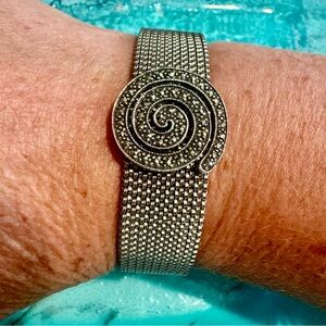 Chic Silver Marcasite Spiral Mesh Bracelet